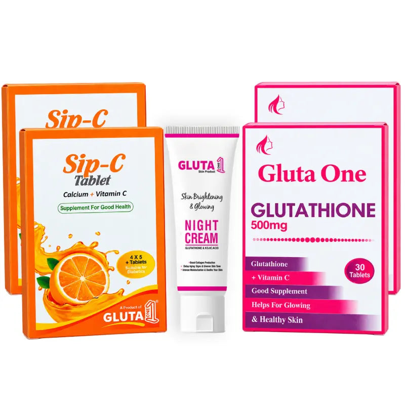 Gluta One + Sip C + Cream ( 1 Month Standard Course with Night Cream )
