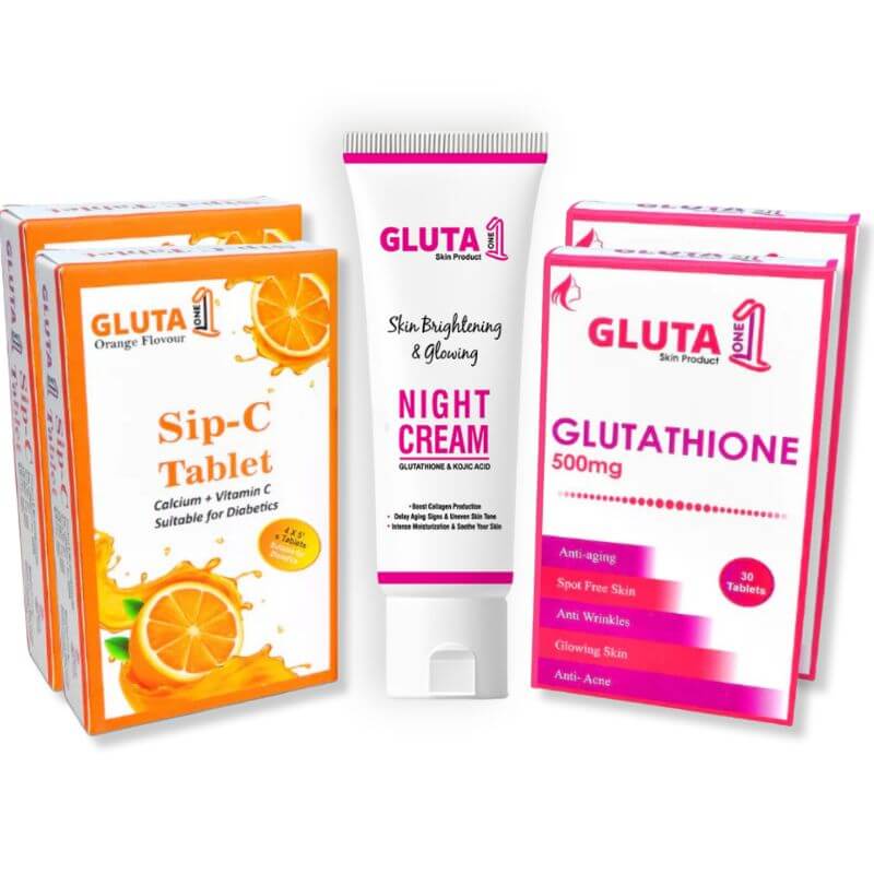 Gluta One + Sip C + Cream ( 1 Month Standard Course with Night Cream )